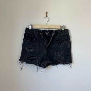 Topshop Black Distressed Jean Shorts - Size 6